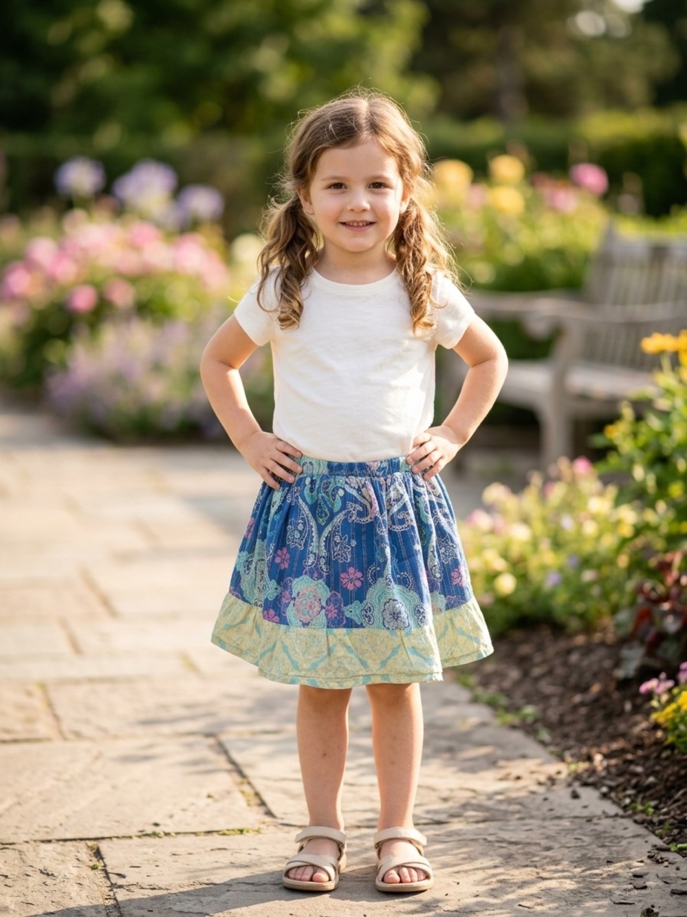 Floral Patterned Kids Skort in Blue and Green